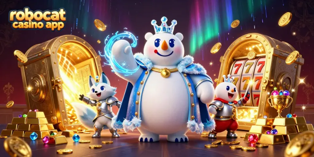 Experience the thrill of winning with the robocat casino app in this dynamic 3D illustration.