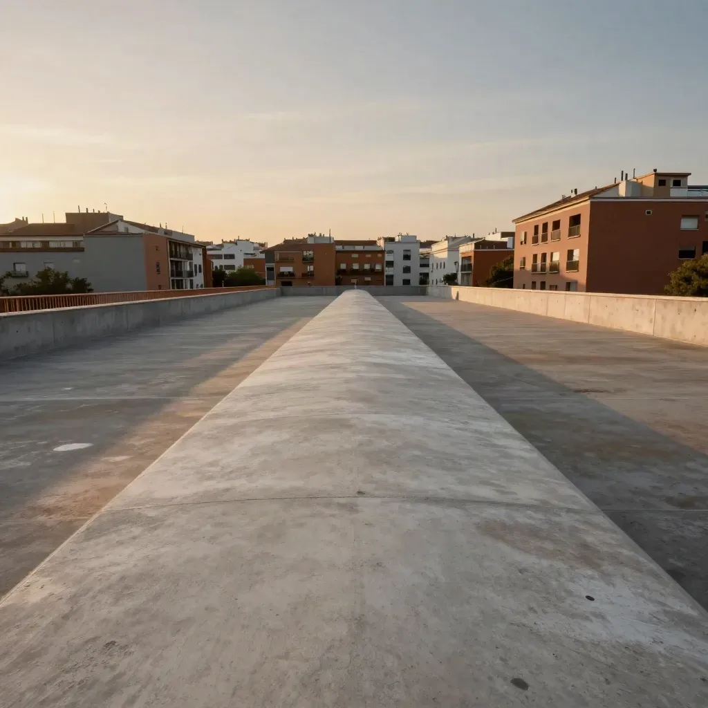 Paisaje urbano de Madrid Sur con hormigón claro, bloques bajos y cielo despejado tras la lluvia.